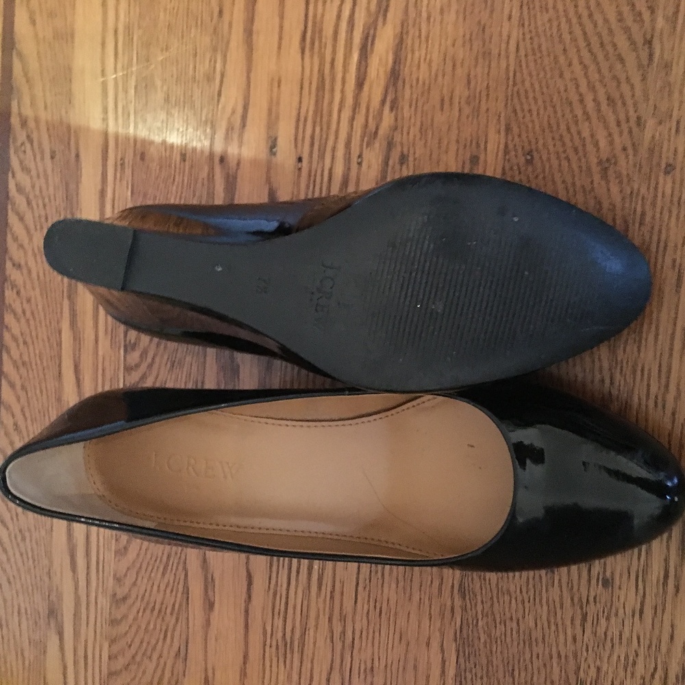 J Crew Patent Black Wedges